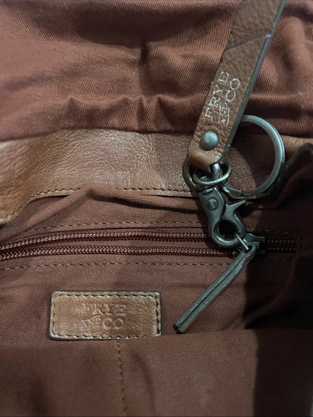 FRYE AND CO. Distressed Cognac Leather Backpack